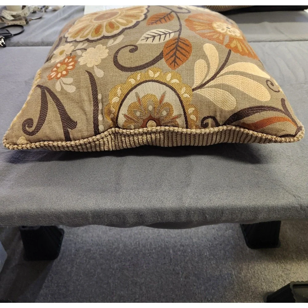 THROW PILLOW Boho Floral Striped Beige Yellow Orange Double Sided 19